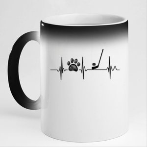 Hockey Heartbeat Dog Cat Paw Print Heartbeat Great Gift 11oz Black Color Changing Mug