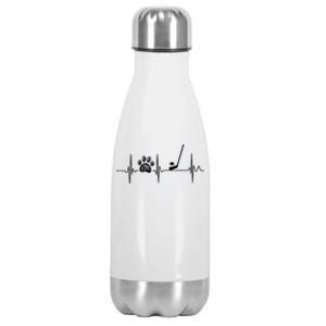 Hockey Heartbeat Dog Cat Paw Print Heartbeat Great Gift Stainless Steel Insulated Water Bottle