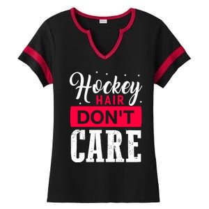 Hockey Hair Dont Care Funny Goalie Ice Sport Cute Gift Ladies Halftime Notch Neck Tee