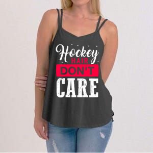 Hockey Hair Dont Care Funny Goalie Ice Sport Cute Gift Women's Strappy Tank