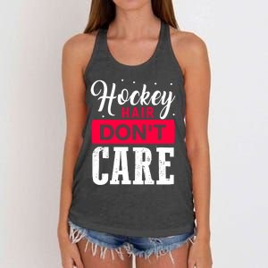 Hockey Hair Dont Care Funny Goalie Ice Sport Cute Gift Women's Knotted Racerback Tank