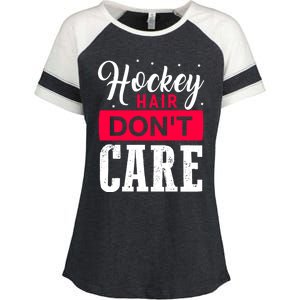 Hockey Hair Dont Care Funny Goalie Ice Sport Cute Gift Enza Ladies Jersey Colorblock Tee