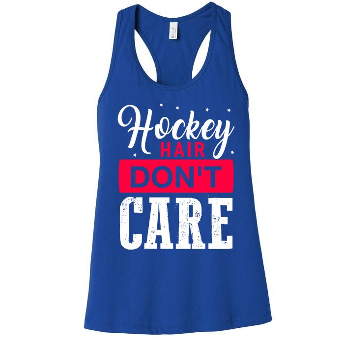 Hockey Hair Dont Care Funny Goalie Ice Sport Cute Gift Women's Racerback Tank