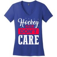 Hockey Hair Dont Care Funny Goalie Ice Sport Cute Gift Women's V-Neck T-Shirt