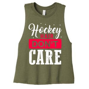 Hockey Hair Dont Care Funny Goalie Ice Sport Cute Gift Women's Racerback Cropped Tank