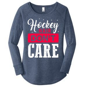 Hockey Hair Dont Care Funny Goalie Ice Sport Cute Gift Women's Perfect Tri Tunic Long Sleeve Shirt