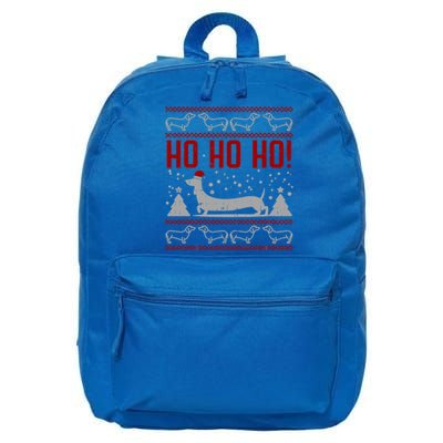 Ho Ho Dachshund Ugly Christmas Sweater Funny Dog Lover Funny Gift 16 in Basic Backpack