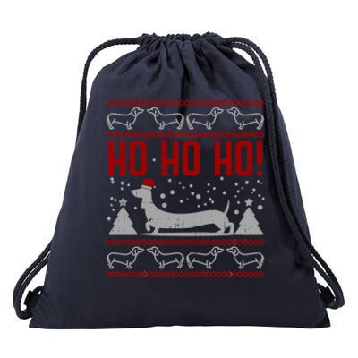 Ho Ho Dachshund Ugly Christmas Sweater Funny Dog Lover Funny Gift Drawstring Bag