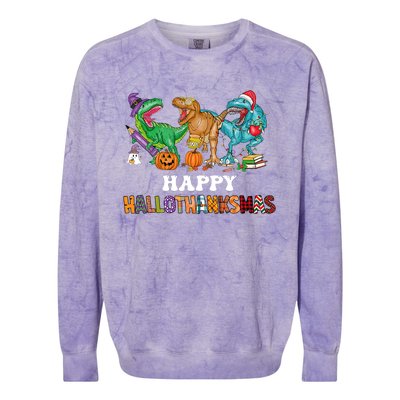 Happy Hallothanksmas Dinossaur Trex Colorblast Crewneck Sweatshirt