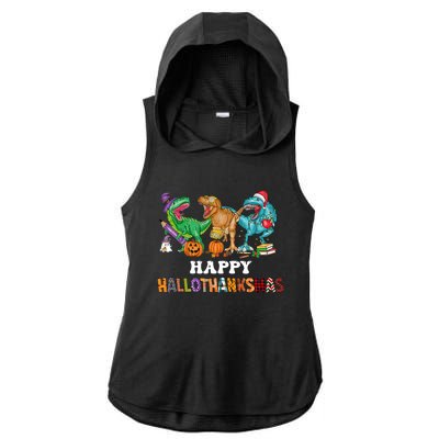 Happy Hallothanksmas Dinossaur Trex Ladies PosiCharge Tri-Blend Wicking Draft Hoodie Tank