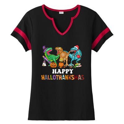 Happy Hallothanksmas Dinossaur Trex Ladies Halftime Notch Neck Tee