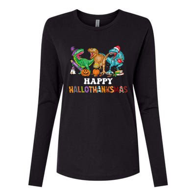 Happy Hallothanksmas Dinossaur Trex Womens Cotton Relaxed Long Sleeve T-Shirt