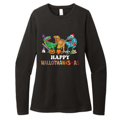 Happy Hallothanksmas Dinossaur Trex Womens CVC Long Sleeve Shirt