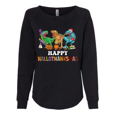 Happy Hallothanksmas Dinossaur Trex Womens California Wash Sweatshirt