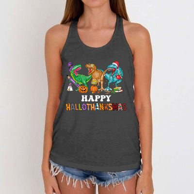 Happy Hallothanksmas Dinossaur Trex Women's Knotted Racerback Tank