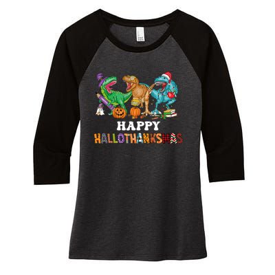 Happy Hallothanksmas Dinossaur Trex Women's Tri-Blend 3/4-Sleeve Raglan Shirt