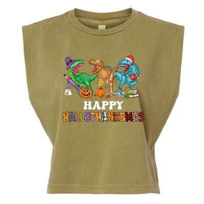 Happy Hallothanksmas Dinossaur Trex Garment-Dyed Women's Muscle Tee