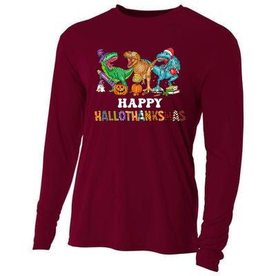 Happy Hallothanksmas Dinossaur Trex Cooling Performance Long Sleeve Crew