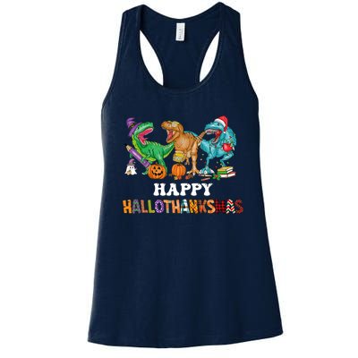 Happy Hallothanksmas Dinossaur Trex Women's Racerback Tank