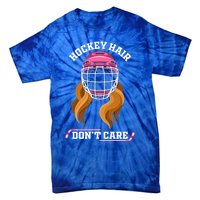 Hockey Hair DonT Care Funny Ice Hockey Gift Tie-Dye T-Shirt