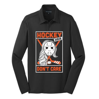 Hockey Hair Dont Care Ice Hockey Vintage Gift Great Gift Silk Touch Performance Long Sleeve Polo