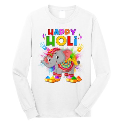 Happy Holi Elephant Celebrating Hindu Holiday Long Sleeve Shirt