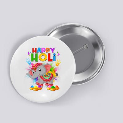 Happy Holi Elephant Celebrating Hindu Holiday Button