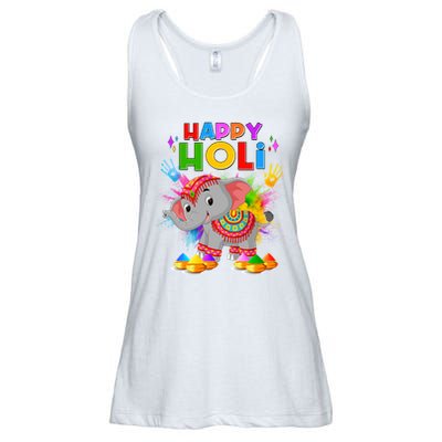 Happy Holi Elephant Celebrating Hindu Holiday Ladies Essential Flowy Tank