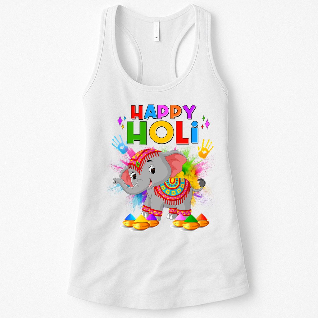 Happy Holi Elephant Celebrating Hindu Holiday Womens Tank Top