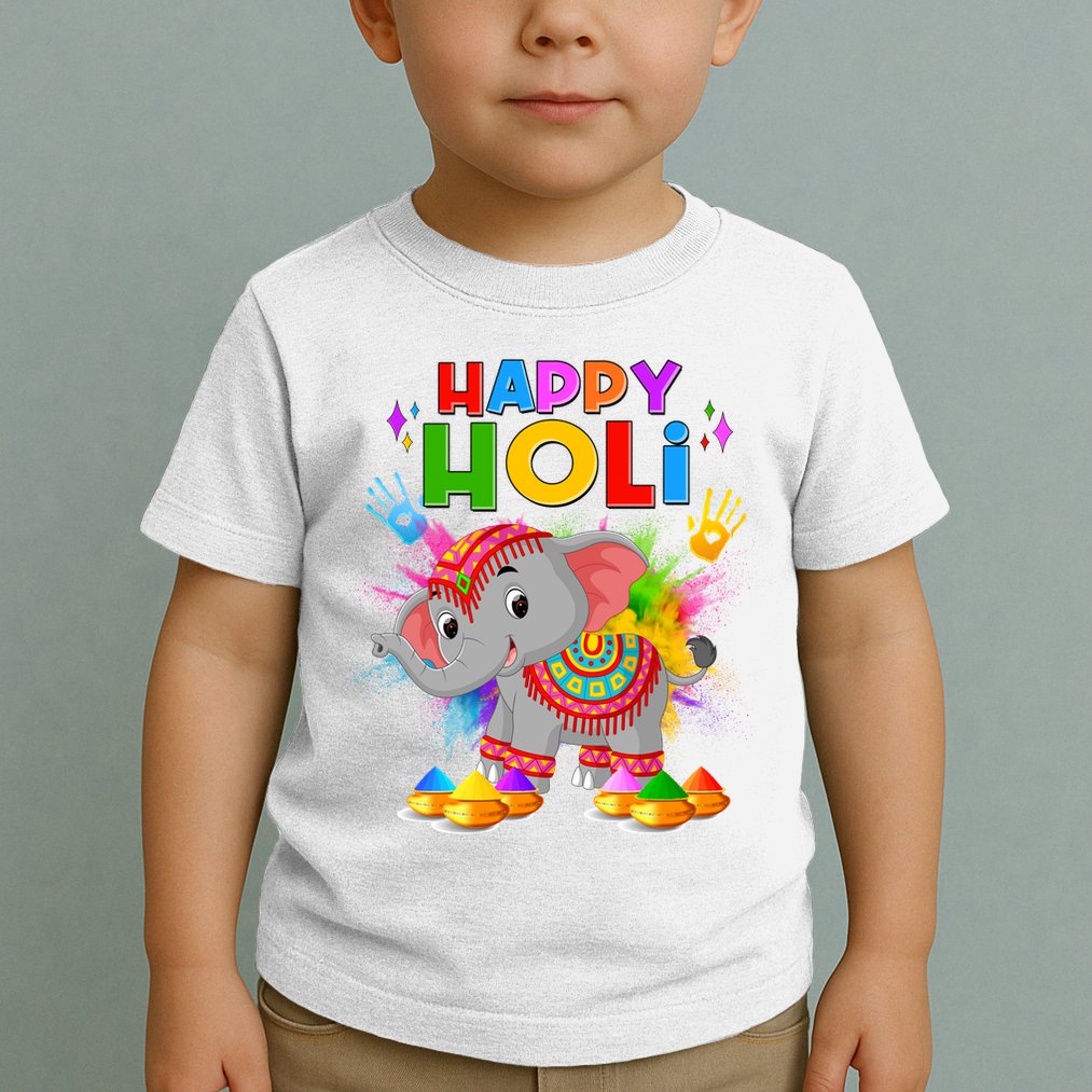Happy Holi Elephant Celebrating Hindu Holiday Toddler T-Shirt