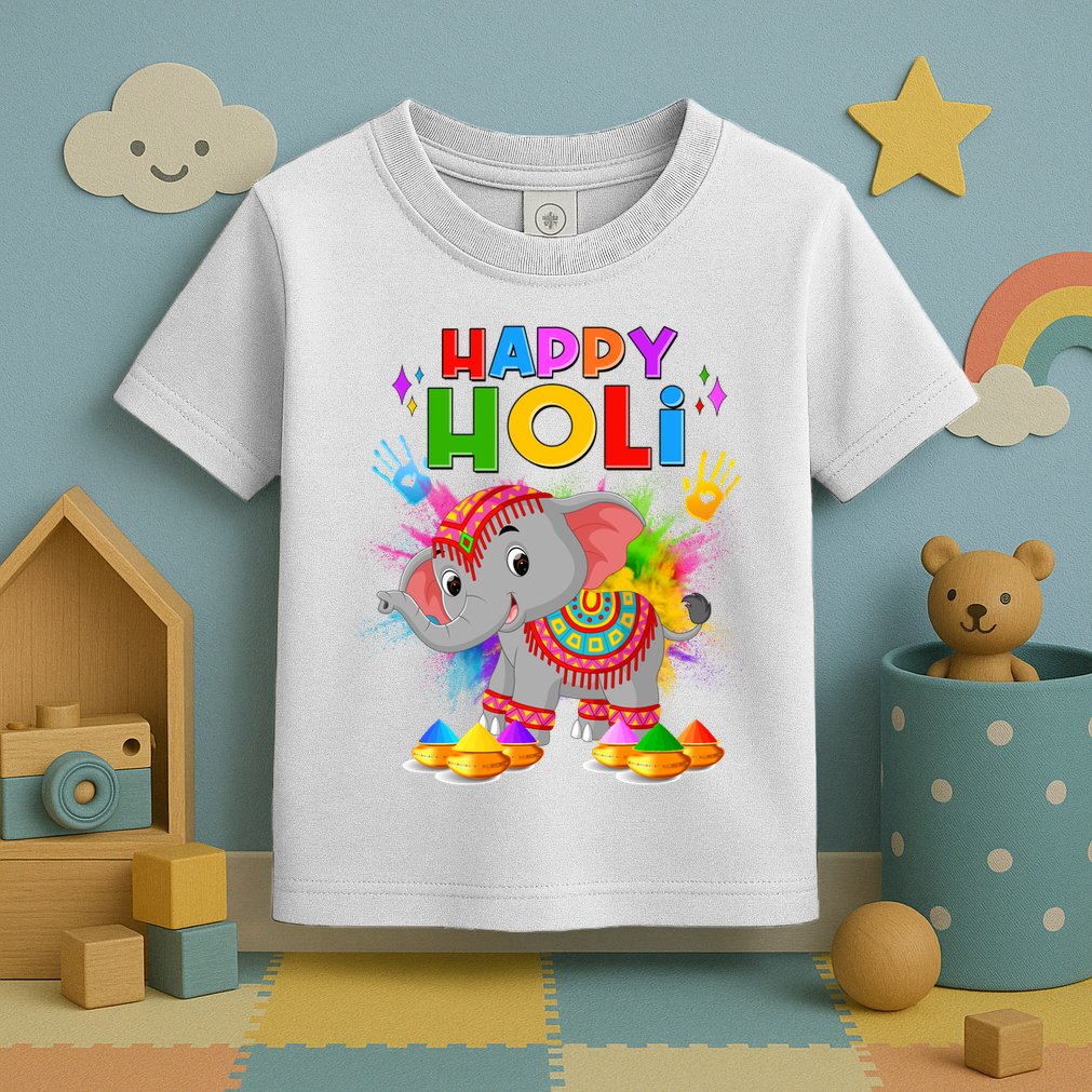 Happy Holi Elephant Celebrating Hindu Holiday Toddler T-Shirt