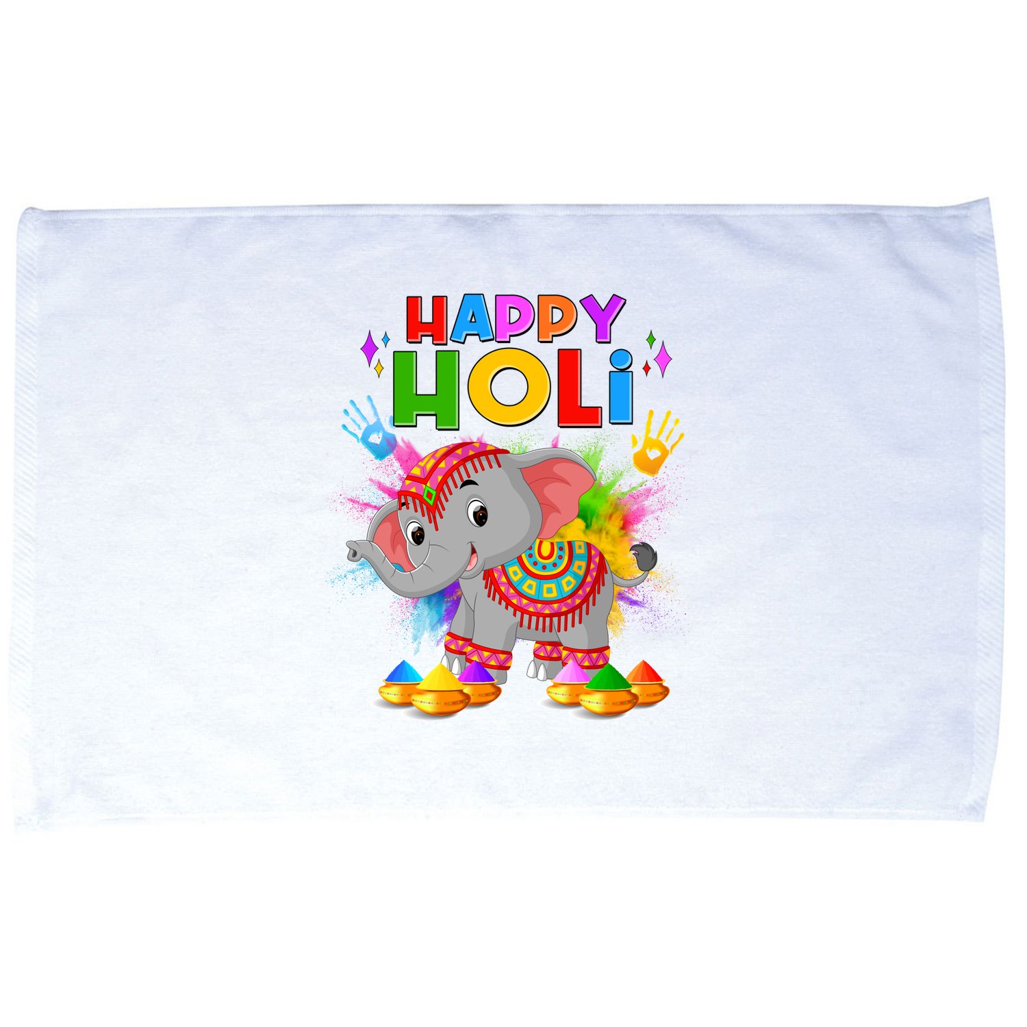 Happy Holi Elephant Celebrating Hindu Holiday Microfiber Hand Towel