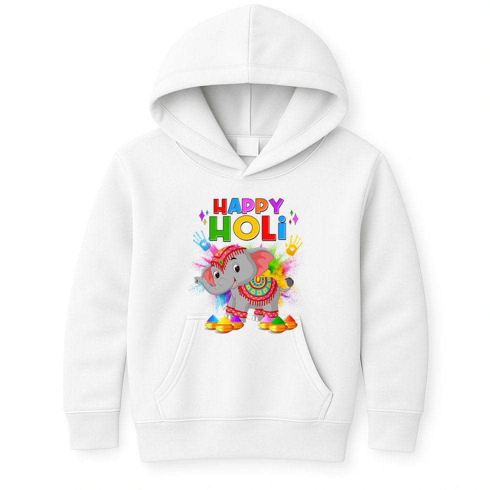 Happy Holi Elephant Celebrating Hindu Holiday Kids Hoodie