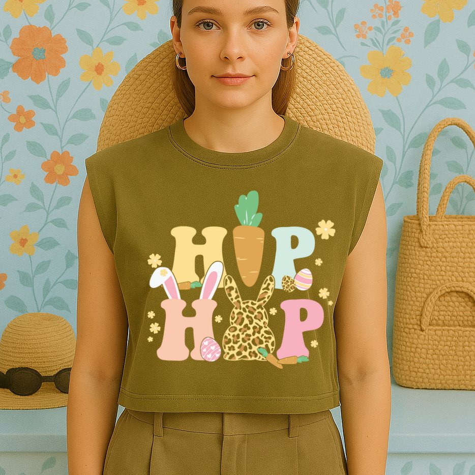 Hip Hop Easter Bunny Festive Spring Garment-Dyed Women's Muscle Tee