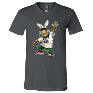 Hip Hop Easter Bunny Face V-Neck T-Shirt