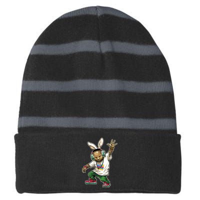 Hip Hop Easter Bunny Face Striped Beanie with Solid Band