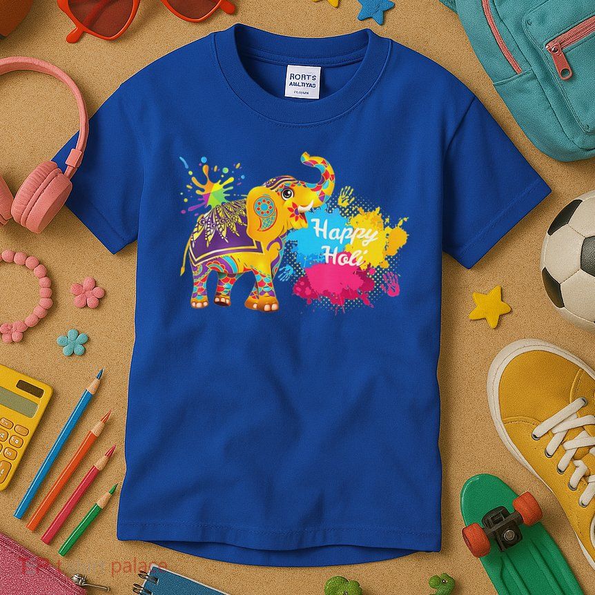 Happy Holi Elephant For Color India Hindu Kids T-Shirt
