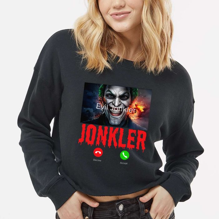 Humor Halloween Evil Jonkler Is Calling Evil Jonkler Cropped Pullover Crew