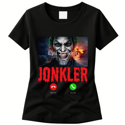 Humor Halloween Evil Jonkler Is Calling Evil Jonkler Womens T-Shirt