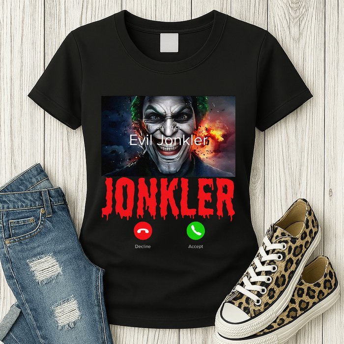 Humor Halloween Evil Jonkler Is Calling Evil Jonkler Womens T-Shirt