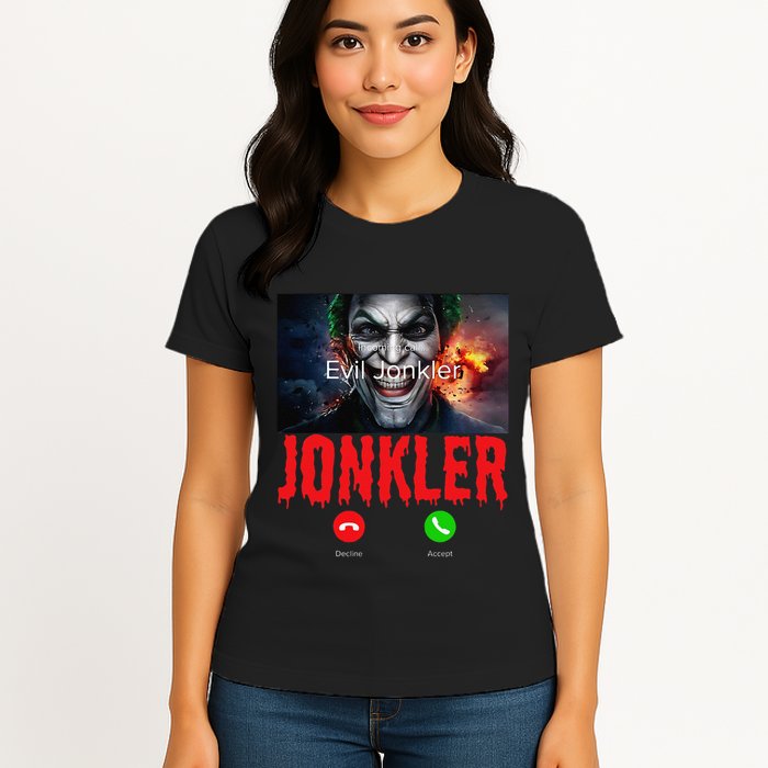 Humor Halloween Evil Jonkler Is Calling Evil Jonkler Womens T-Shirt
