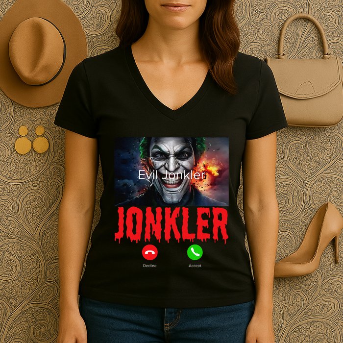 Humor Halloween Evil Jonkler Is Calling Evil Jonkler Women's V-Neck T-Shirt