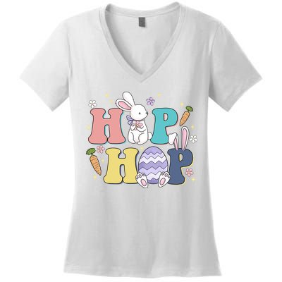 Hip Hop Easter Bunny Festive Holiday Cute Women's V-Neck T-Shirt