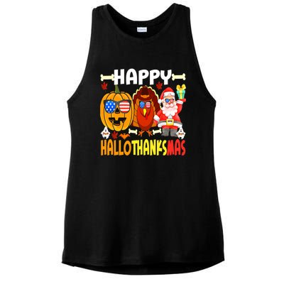 Happy HalloThanksMas Funny Pumpkin Ladies PosiCharge Tri-Blend Wicking Tank