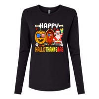 Happy HalloThanksMas Funny Pumpkin Womens Cotton Relaxed Long Sleeve T-Shirt