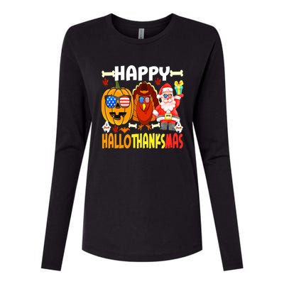 Happy HalloThanksMas Funny Pumpkin Womens Cotton Relaxed Long Sleeve T-Shirt