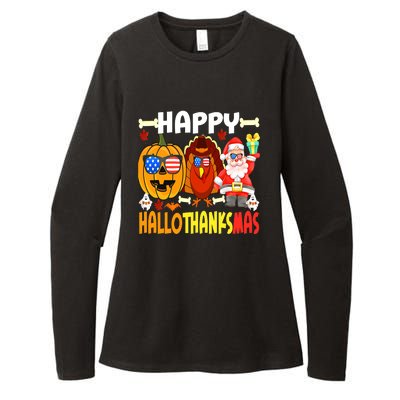 Happy HalloThanksMas Funny Pumpkin Womens CVC Long Sleeve Shirt