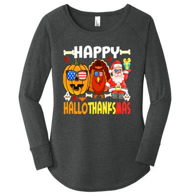 Happy HalloThanksMas Funny Pumpkin Women's Perfect Tri Tunic Long Sleeve Shirt