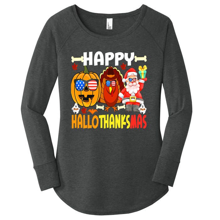 Happy HalloThanksMas Funny Pumpkin Women's Perfect Tri Tunic Long Sleeve Shirt