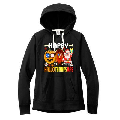 Happy HalloThanksMas Funny Pumpkin Women's Fleece Hoodie